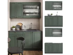 Vicco Fame-Line Singleküche Grün-Gold Landhaus/Anthrazit 140 cm AP Eiche ohne E-Geräte