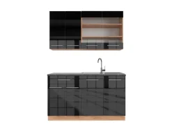 Vicco Fame-Line Singleküche Anthrazit Hochglanz/Goldkraft Eiche 140 cm AP Anthrazit ohne E-Geräte