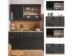 Vicco Fame-Line Singleküche Anthrazit Hochglanz/Goldkraft Eiche 140 cm AP Anthrazit ohne E-Geräte