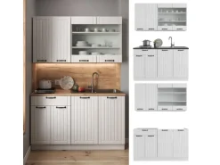 Vicco Fame-Line Singleküche Weiß Landhaus/Weiß 140 cm AP Anthrazit ohne E-Geräte