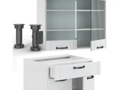 Vicco Fame-Line Singleküche Weiß Landhaus/Weiß 140 cm AP Anthrazit ohne E-Geräte