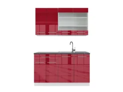 Vicco Fame-Line Singleküche Bordeaux Hochglanz/Weiß 140 cm AP Anthrazit ohne E-Geräte