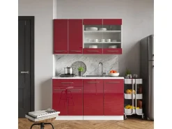 Vicco Fame-Line Singleküche Bordeaux Hochglanz/Weiß 140 cm AP Anthrazit ohne E-Geräte