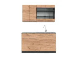 Vicco Fame-Line Singleküche Goldkraft Eiche/Anthrazit 140 cm AP Marmor ohne E-Geräte