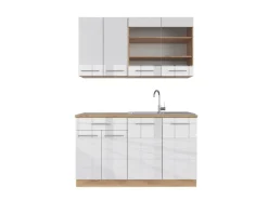 Vicco Fame-Line Singleküche Weiß Hochglanz/Goldkraft Eiche 140 cm ohne Arbeitsplatte ohne E-Geräte