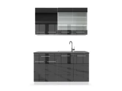 Vicco Fame-Line Singleküche Anthrazit Hochglanz/Weiß 140 cm AP Anthrazit ohne E-Geräte