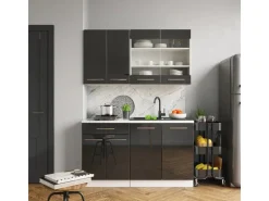 Vicco Fame-Line Singleküche Anthrazit Hochglanz/Weiß 140 cm AP Anthrazit ohne E-Geräte