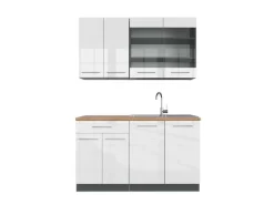 Vicco Fame-Line Singleküche Weiß Hochglanz/Anthrazit 140 cm AP Eiche ohne E-Geräte