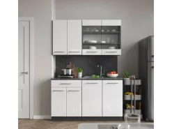 Vicco Fame-Line Singleküche Weiß Hochglanz/Anthrazit 140 cm AP Eiche ohne E-Geräte