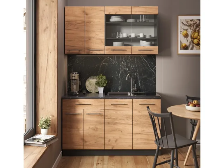 Vicco Fame-Line Singleküche Goldkraft Eiche/Anthrazit 140 cm AP Eiche ohne E-Geräte