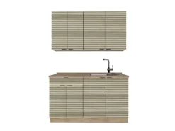 Vicco Fame-Line Singleküche Eiche Paneel/Goldkraft Eiche 140 cm AP Marmor ohne E-Geräte