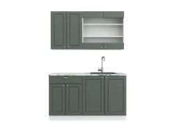 Vicco Fame-Line Singleküche Grün-Gold Landhaus/Weiß 140 cm AP Marmor ohne E-Geräte