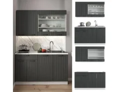 Vicco Fame-Line Singleküche Anthrazit Landhaus/Weiß 140 cm ohne Arbeitsplatte ohne E-Geräte