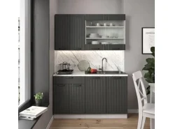 Vicco Fame-Line Singleküche Anthrazit Landhaus/Weiß 140 cm ohne Arbeitsplatte ohne E-Geräte