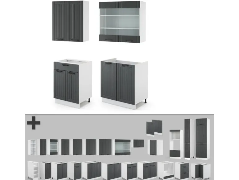 Vicco Fame-Line Singleküche Anthrazit Landhaus/Weiß 140 cm ohne Arbeitsplatte ohne E-Geräte