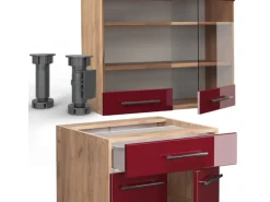 Vicco Fame-Line Singleküche Bordeaux Hochglanz/Goldkraft Eiche 140 cm AP Anthrazit ohne E-Geräte