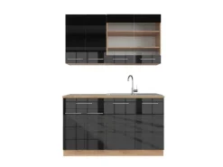 Vicco Fame-Line Singleküche Anthrazit Hochglanz/Goldkraft Eiche 140 cm AP Eiche ohne E-Geräte