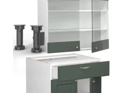 Vicco Fame-Line Singleküche Grün-Gold Landhaus/Weiß 140 cm ohne Arbeitsplatte ohne E-Geräte