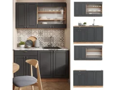 Vicco Fame-Line Singleküche Anthrazit Landhaus/Goldkraft Eiche 140 cm AP Anthrazit ohne E-Geräte