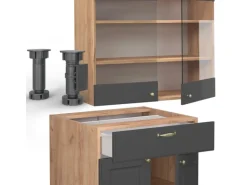 Vicco Fame-Line Singleküche Anthrazit Landhaus/Goldkraft Eiche 140 cm AP Anthrazit ohne E-Geräte