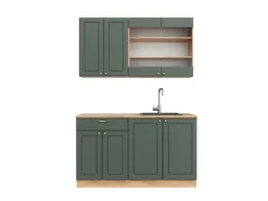 Vicco Fame-Line Singleküche Grün-Gold Landhaus/Goldkraft Eiche 140 cm ohne Arbeitsplatte ohne E-Geräte