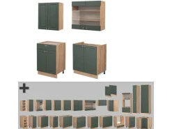 Vicco Fame-Line Singleküche Grün-Gold Landhaus/Goldkraft Eiche 140 cm ohne Arbeitsplatte ohne E-Geräte