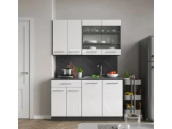 Vicco Fame-Line Singleküche Weiß Hochglanz/Anthrazit 140 cm AP Anthrazit ohne E-Geräte