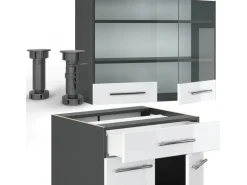 Vicco Fame-Line Singleküche Weiß Hochglanz/Anthrazit 140 cm AP Anthrazit ohne E-Geräte