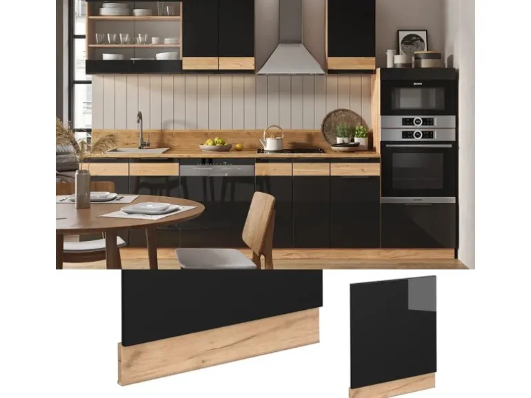 Vicco Frontblende Fame-Line Schwarz-Eiche Hochglanz/Goldkraft Eiche 60 cm ohne Arbeitsplatte