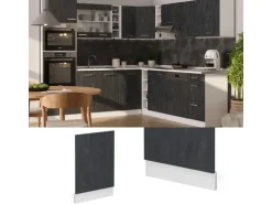 Vicco Frontblende R-Line Geschirrspüler Fronttür Schwarz Beton/Weiß 45 cm AP Marmor