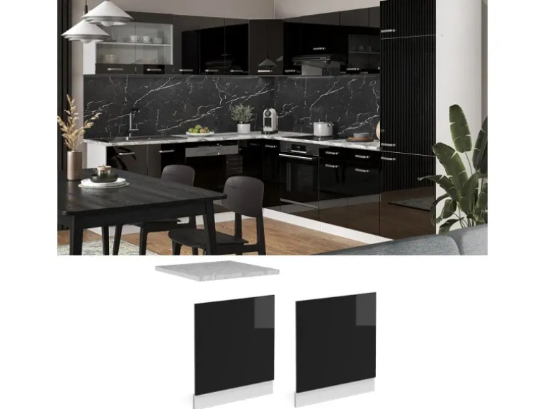 Vicco Frontblende R-Line Schwarz Hochglanz/Weiß 60 cm ohne Arbeitsplatte