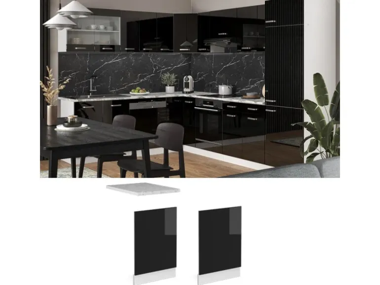 Vicco Frontblende R-Line Schwarz Hochglanz/Weiß 45 cm ohne Arbeitsplatte