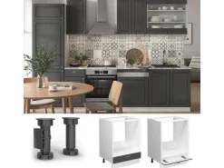 Vicco Herdumbauschrank Fame-Line Herdschrank Anthrazit-Gold/Weiß 60 cm AP Eiche