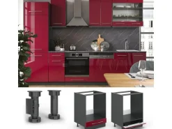 Vicco Herdumbauschrank Fame-Line Bordeaux Hochglanz/Anthrazit 60 cm AP Marmor