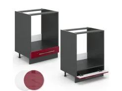 Vicco Herdumbauschrank Fame-Line Bordeaux Hochglanz/Anthrazit 60 cm AP Marmor