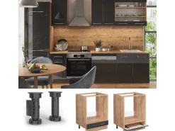 Vicco Herdumbauschrank Fame-Line Anthrazit Hochglanz/Goldkraft Eiche 60 cm ohne Arbeitsplatte