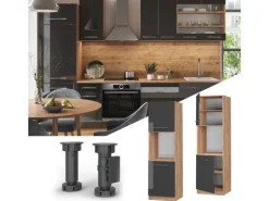 Vicco Herdumbauschrank Fame-Line Anthrazit Hochglanz/Goldkraft Eiche 60 cm Offen