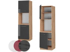 Vicco Herdumbauschrank Fame-Line Anthrazit Hochglanz/Goldkraft Eiche 60 cm Offen