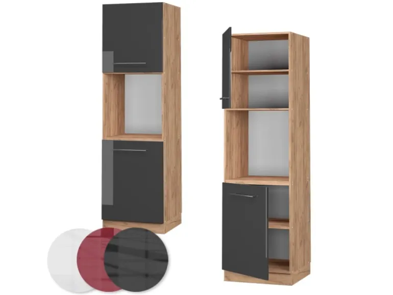 Vicco Herdumbauschrank Fame-Line Anthrazit Hochglanz/Goldkraft Eiche 60 cm Offen