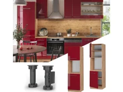 Vicco Herdumbauschrank Fame-Line Bordeaux Hochglanz/Goldkraft Eiche 60 cm Offen