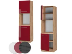 Vicco Herdumbauschrank Fame-Line Bordeaux Hochglanz/Goldkraft Eiche 60 cm Offen