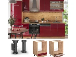 Vicco Herdumbauschrank Fame-Line Bordeaux Hochglanz/Goldkraft Eiche 60 cm ohne Arbeitsplatte