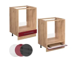 Vicco Herdumbauschrank Fame-Line Bordeaux Hochglanz/Goldkraft Eiche 60 cm ohne Arbeitsplatte