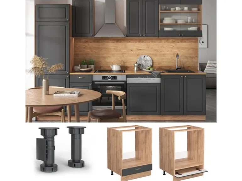 Vicco Herdumbauschrank Fame-Line Anthrazit-Gold/Goldkraft Eiche 60 cm AP Anthrazit