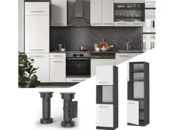 Vicco Herdumbauschrank Fame-Line Weiß Hochglanz/Anthrazit 60 cm Offen