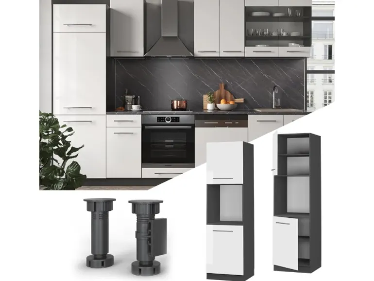 Vicco Herdumbauschrank Fame-Line Weiß Hochglanz/Anthrazit 60 cm Offen