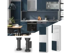 Vicco Herdumbauschrank Fame-Line Dunkelblau Hochglanz/Weiß 60 cm mit Offenem Regal