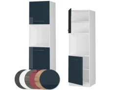 Vicco Herdumbauschrank Fame-Line Dunkelblau Hochglanz/Weiß 60 cm mit Offenem Regal