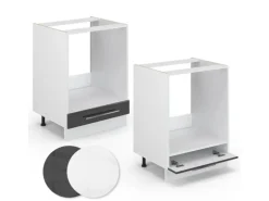 Vicco Herdumbauschrank Fame-Line Anthrazit Hochglanz/Weiß 60 cm AP Marmor