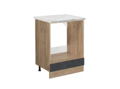 Vicco Herdumbauschrank R-Line Schwarz Beton/Goldkraft Eiche 60 cm AP Marmor